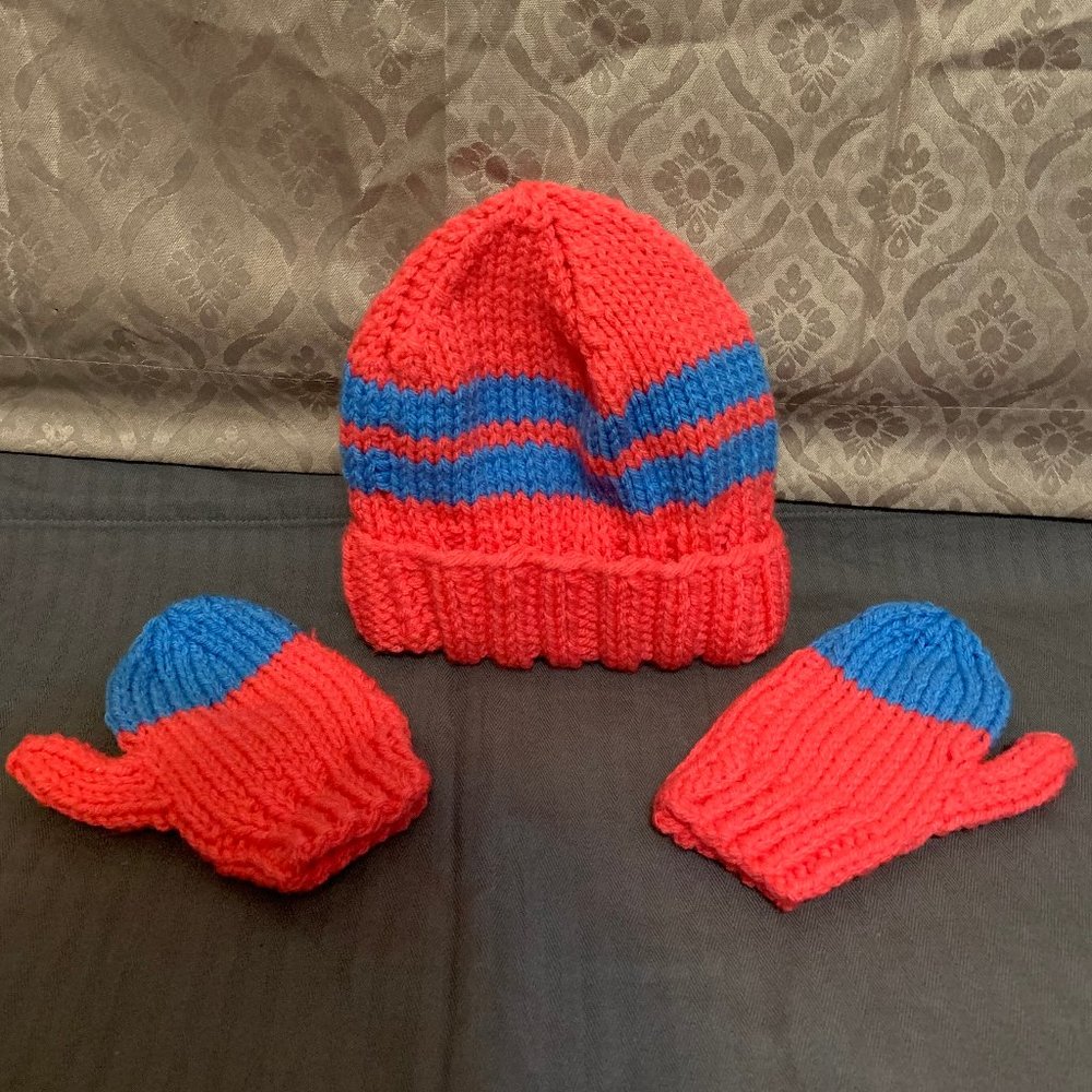 Homemade Crochet Kids Hat & Mitten Set - New